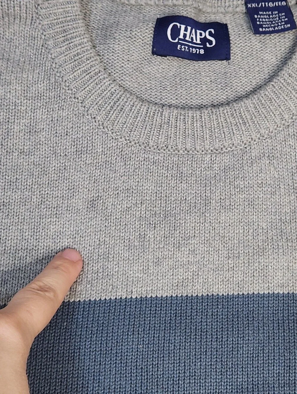 Chaps Men’s Gray And Blue Crewneck Sweater Size XXL